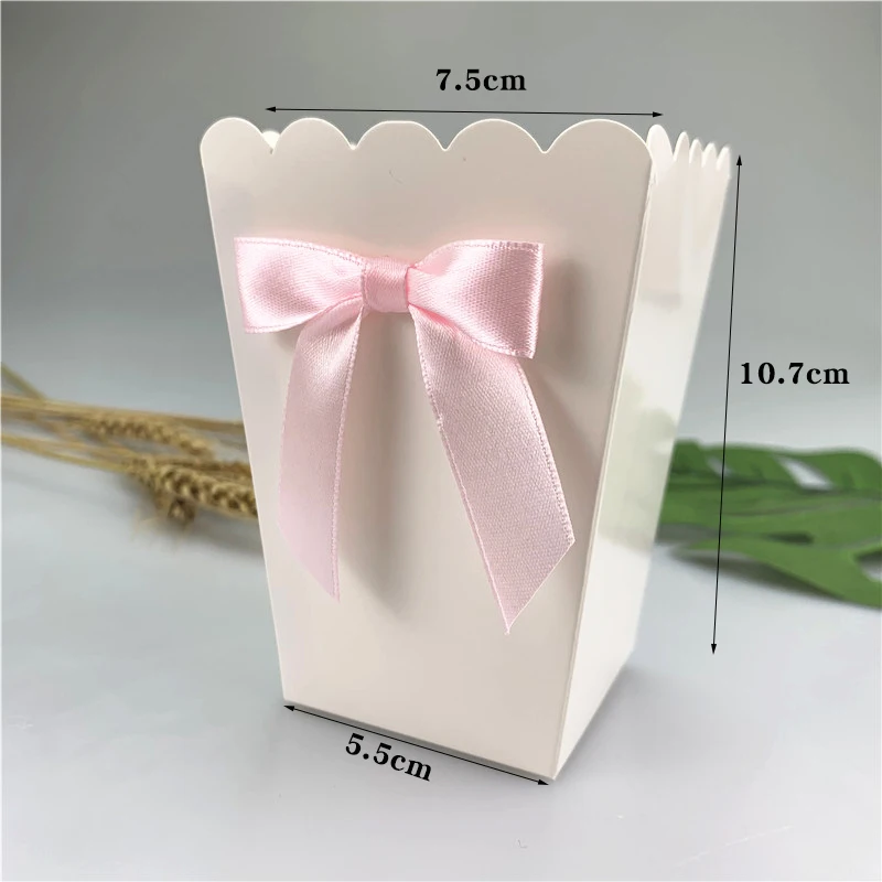 6pcs Mini Pink /Blue Paper Popcorn Boxes with Bow Pop Favors Box Baby Shower Birthday Party Treat Favors Table Supplies