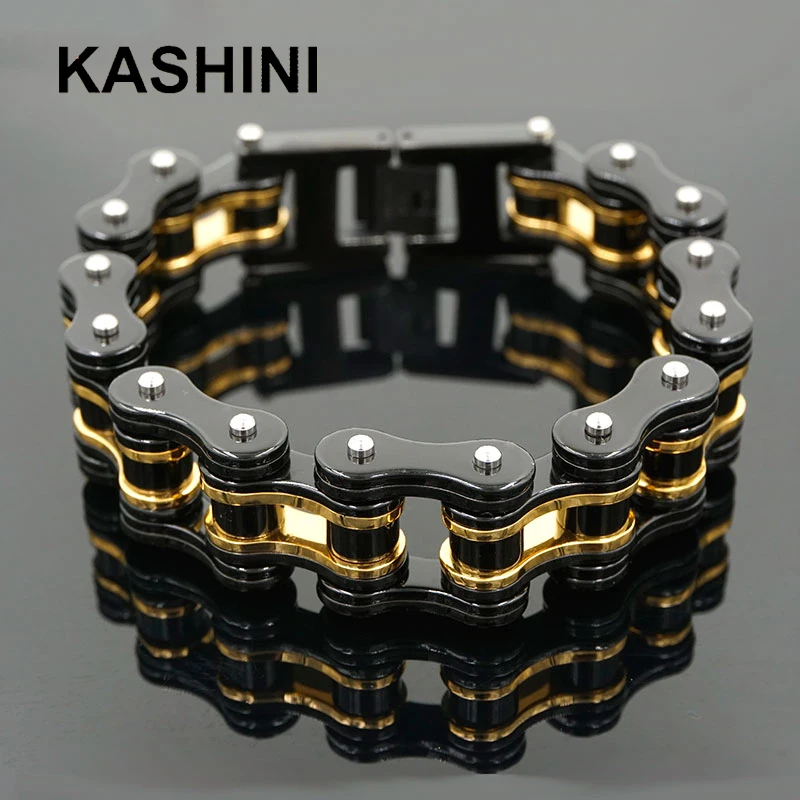 Mens Chain Bracelets/Bangles, Biker/Bicycle/Motorcycle Chain Link Gold Bracelets for Men Stainless Steel Punk Jewelry Gift