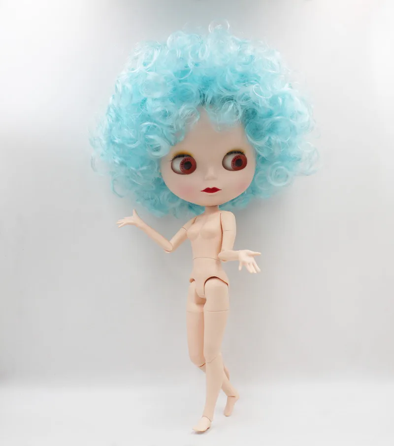 Blygirl,Blyth doll, sky-blue exploded curly hair, 19 joints and ordinary body, frosted face shell nude doll