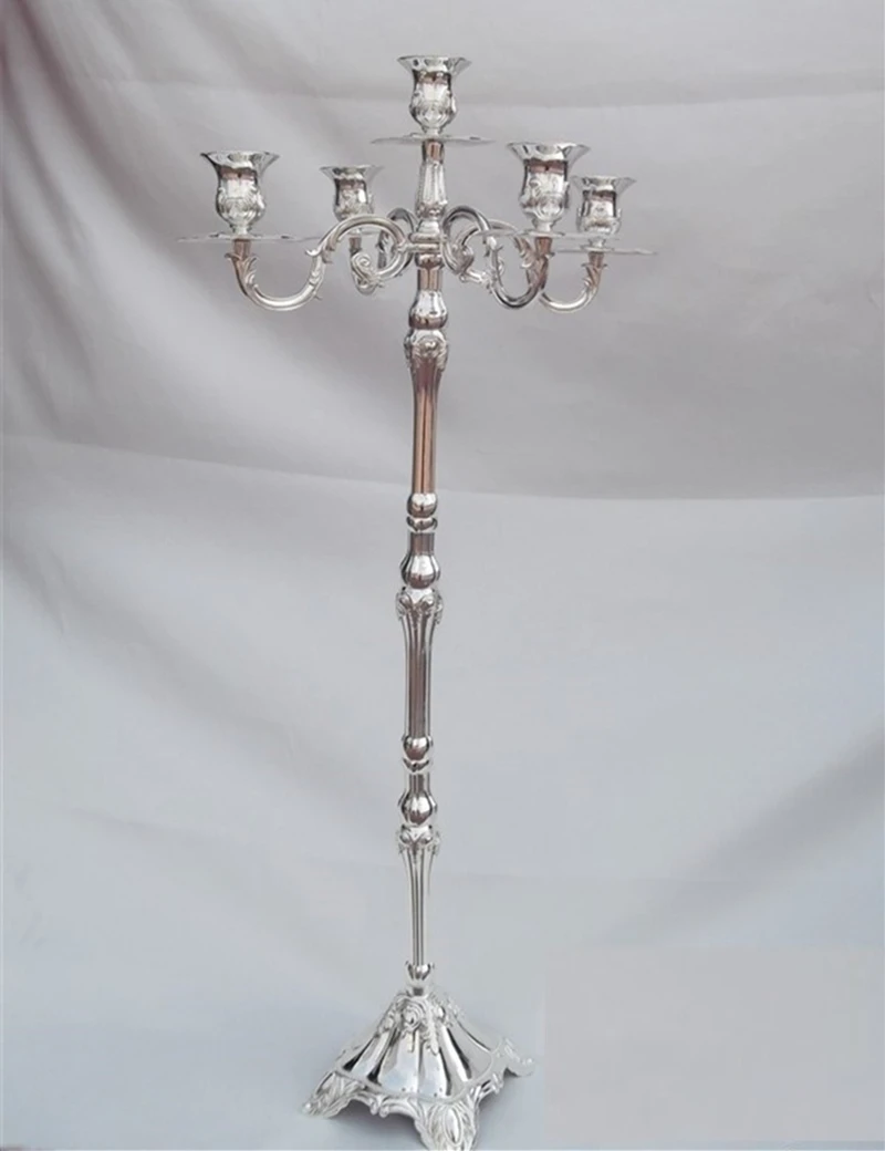 IMUWEN Top selling Shiny silver plated candelabra,  83cm height metal wedding candle holder of  5-arms, party or events use