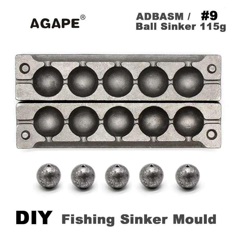 Agape DIY Fishing Ball Sinker Mould ADBASM/#9 Ball Sinker 115g 5 Cavities