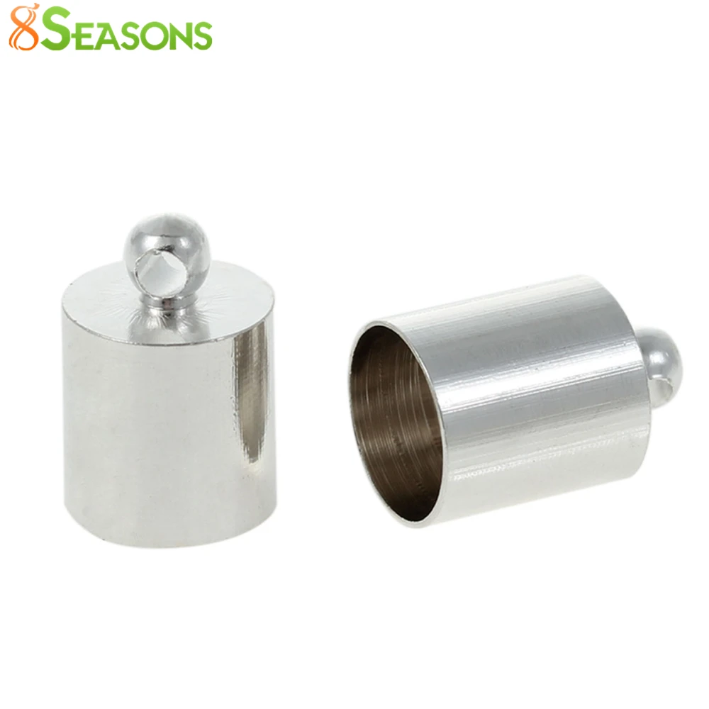 8SEASONS Copper Cord End Caps For Jewelry Necklace Bracelet Cylinder Silver Color Color (Fit 7mm Dia Cord)12mm x 8mm, 20 PCs