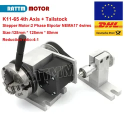 Asse di rotazione della testa divisoria del 4 ° asse CNC 4:1 K11-65mm e contropunta per Mini tornio per la lavorazione del legno del router di CNC