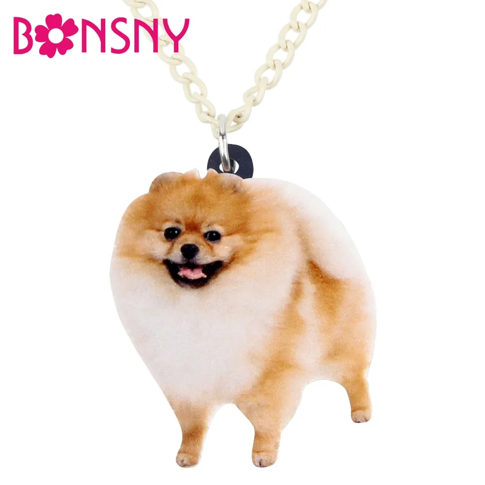 Bonsny Statement Acrylic Happy Pomeranian Dog Necklace Pendant Chain Choker Anime Cute Animal Jewelry For Women Girls Accessory