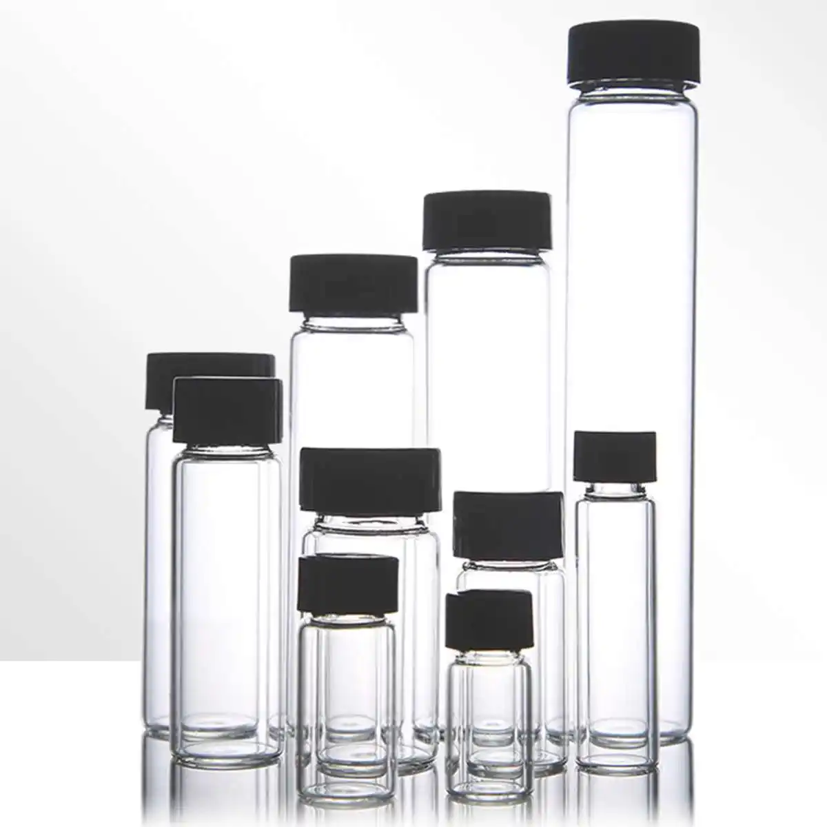 1ml-60ml Clear Glass Seal Bottle Reagent Sample Vials Plastic Lid Screw Cap