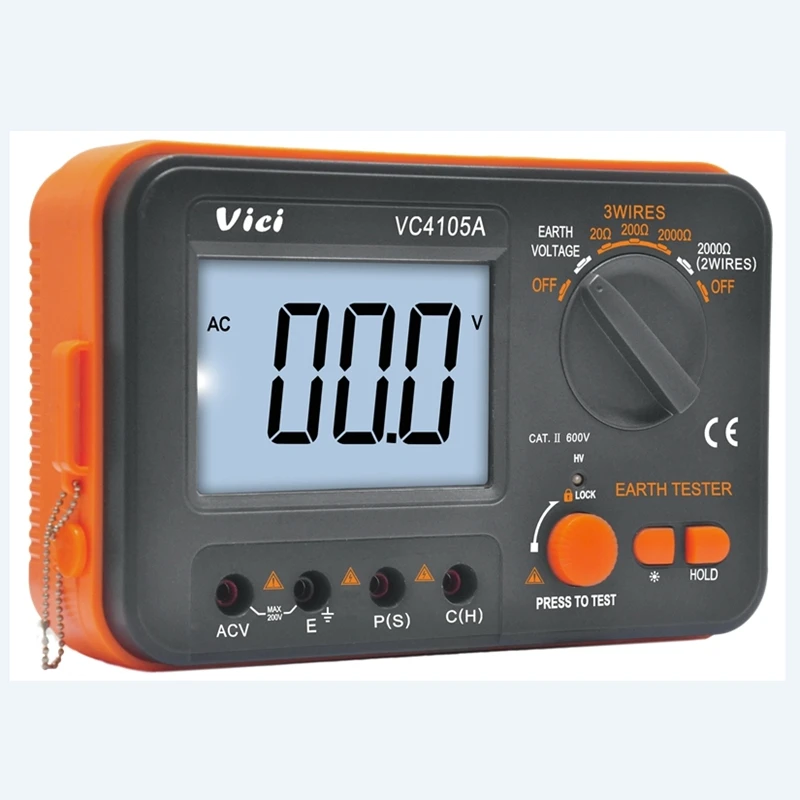 VICI VC4105A Digital Earth Resistance Tester LCD Insulation Ground Resistance Voltage Meter Lightning Rod Tools Data Test Lock