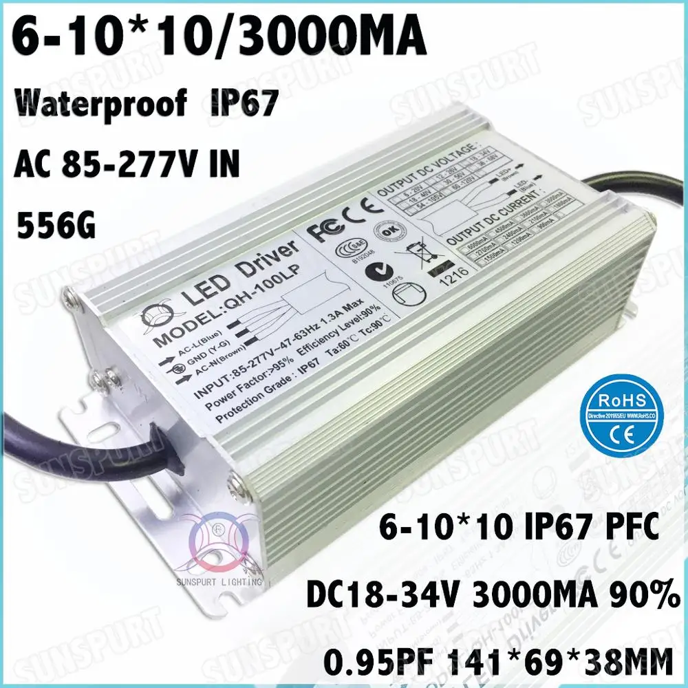 High PFC 10-300W COB AC85-277V LED Driver 600-9000mA DC5-40V Constant Current IP67 10W 30W 50W 80W 100W 150W 200W Free Shipping