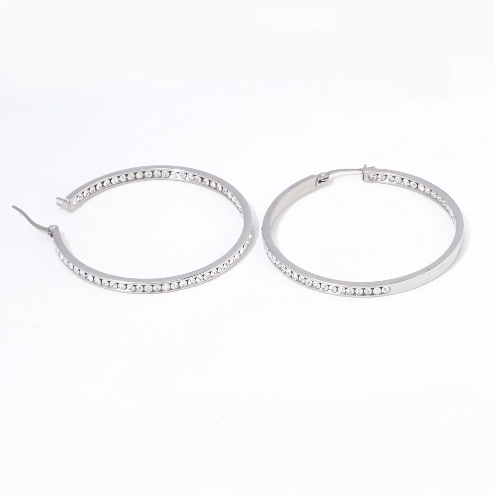 CiNily Rainbow & Clear White Crystal Stone Large Hoop Earrings Stainless Steel Cocktail Party Chic Hyperbole Jewelry Woman Girl