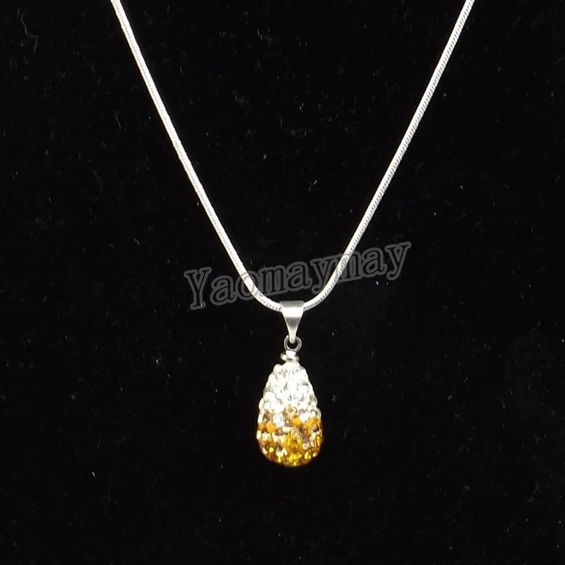 5pcs/Lot Gradient Gold Color Waterdrop Shape Rhinestone Pendant Snake Chian Necklace Factory Price