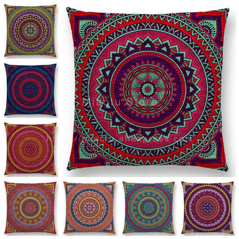 Hippie Mandala Boho Rainbow Floral Pattern Decor Throw Pillow Case Sun Moon Flowers Dream Fantasy Gorgeous Cushion Cover Sofa