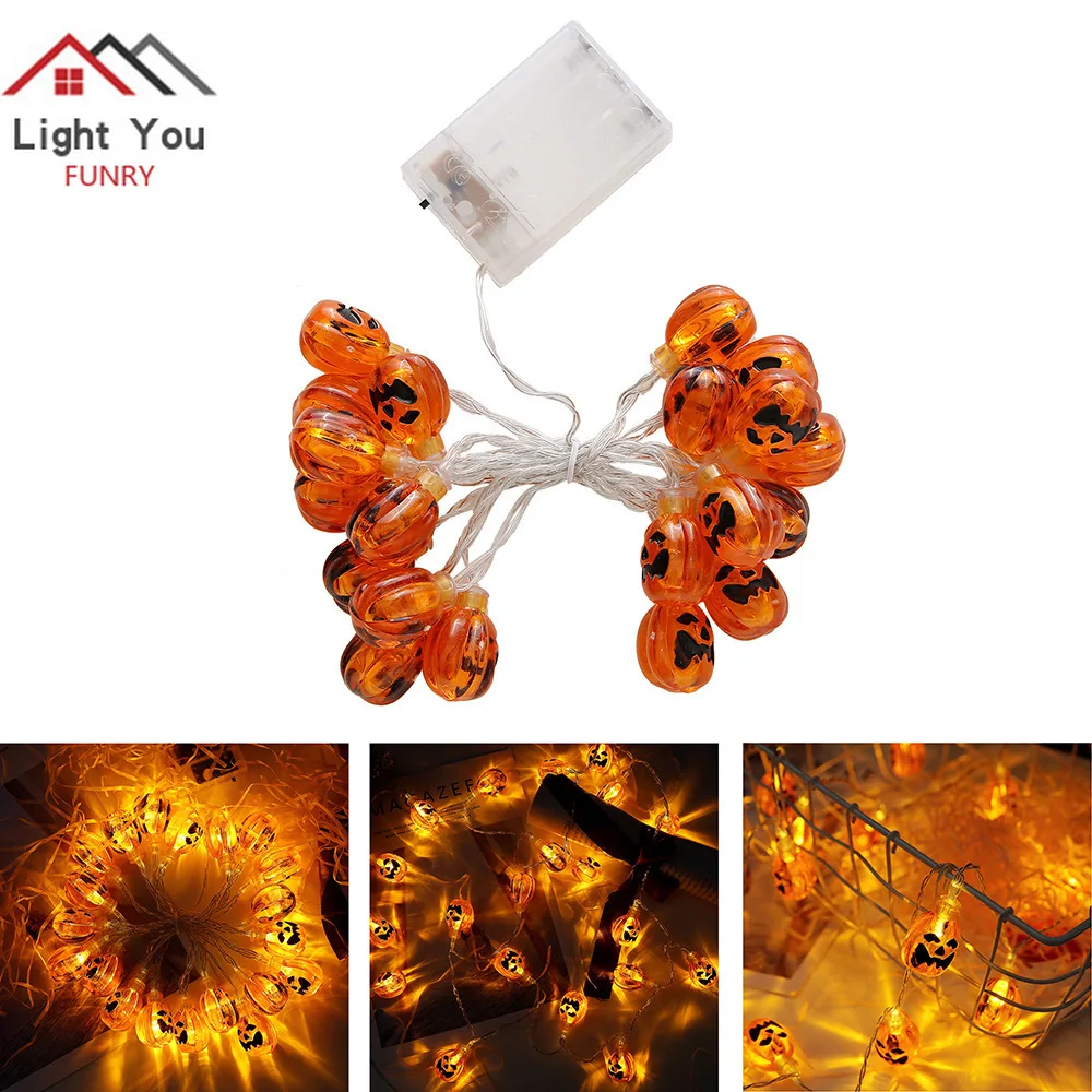 20LED Halloween Grimace Pumpkin Decorative Light String 2 Meter Halloween Party Battery Box decorazione interna String Light