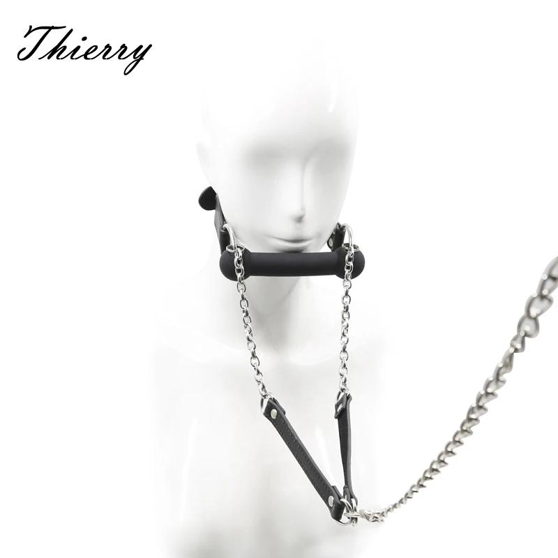 Thierry Silicone Bone Gag with Leash, Fetish SM Toys Bondage Open Mouth Gags,Adult Sex Toys For Couple Adult Games