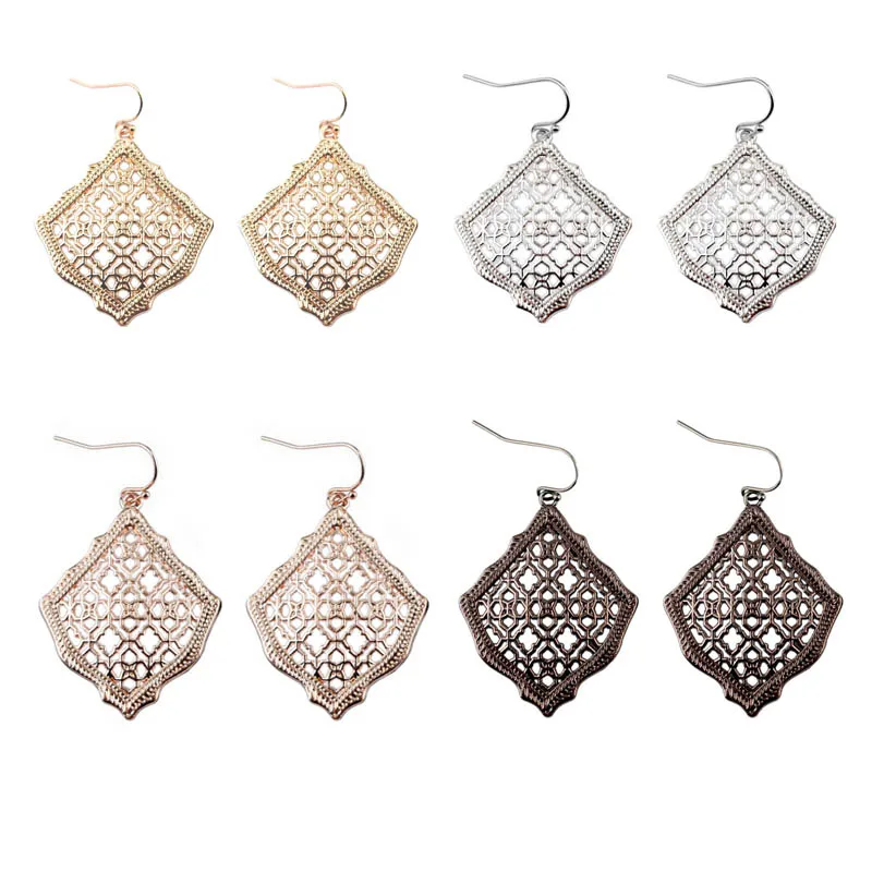 Cutout Hollow Filigree Morocco Drop Earrings for Women Cut Out Square Filigree Water Drop Earrings Mother Day Gift