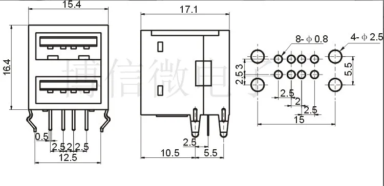 10Pcs Double All-In-One Double Usb Socket Type-A 90Degree Double Layer All-Inclusive Usb Female Computer Board Accessories