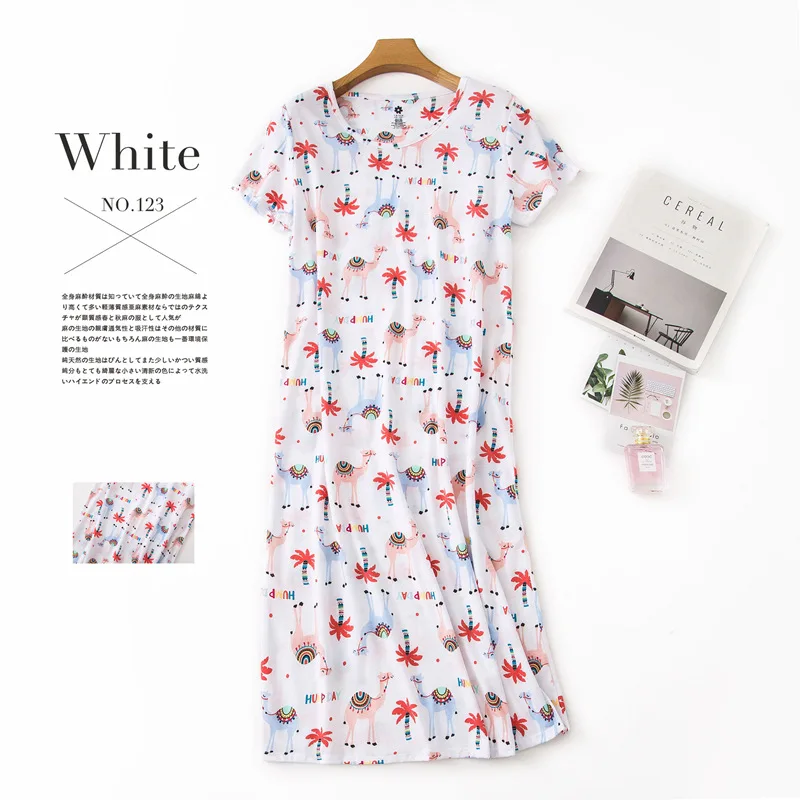 Knitted Cotton Women Plus Size Lingere Nightgown Loose Nightdress Short Sleeve Night Gown Cute Cartoon Home Dress Sexy Sleepwear