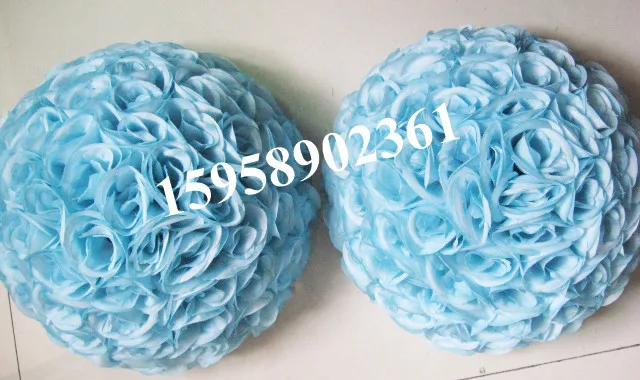 SPR 40cm Lake blue/sky blue wedding silk kissing ball -plastic inner pomander kissing ball