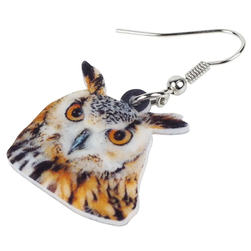 Bonsny Acrylic Novelty Eurasian Eagle Owl Bird Earrings Big Long Dangle Drop Fashion Animal Jewelry For Women Girls Teens Gift
