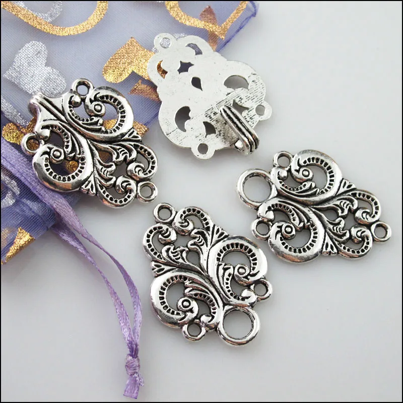 4Sets Tibetan Silver Clouds Heart Flower Bracelet Toggle Clasps Connectors