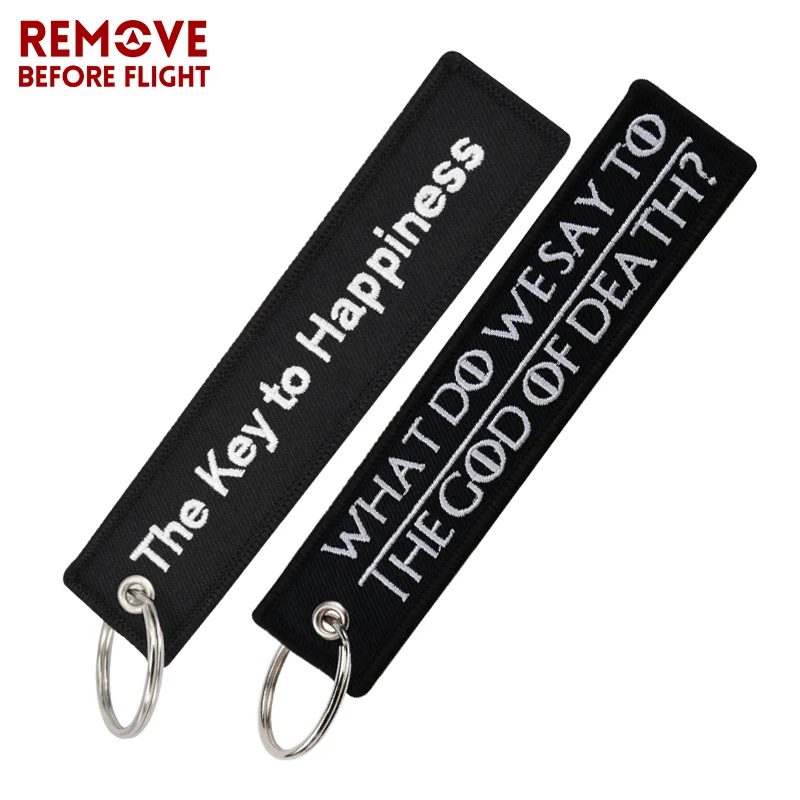 

2PCS/LOT Remove Before Flight Key Chains Black Embroidery Keyring for Car Motorcycle Key Tag Holder Happiness Keychains Chaveiro