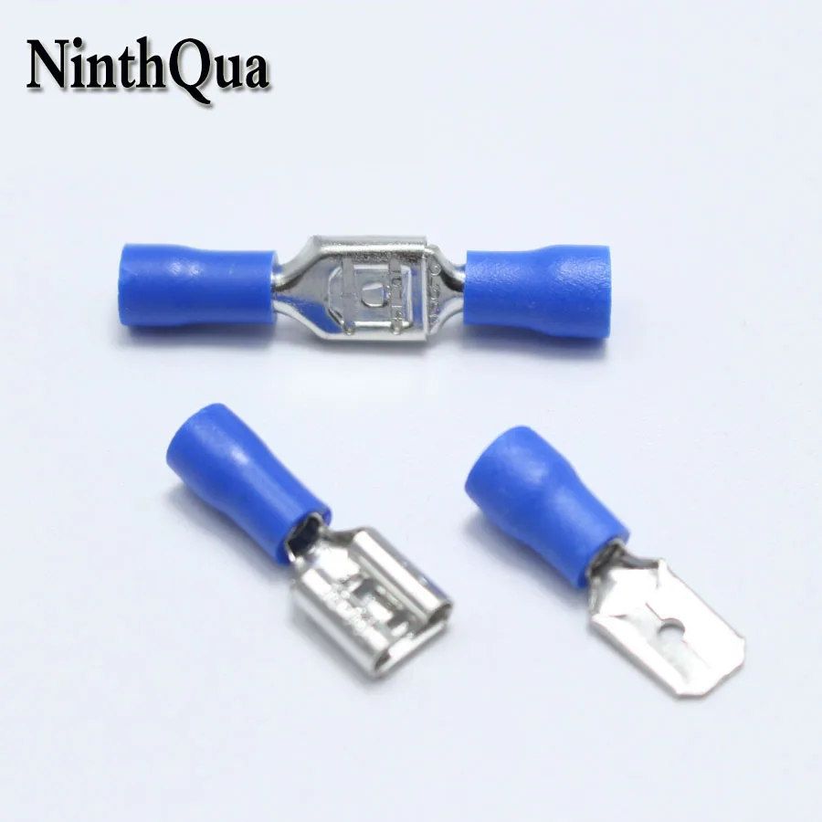 10pairs 6.3mm Spade Crimp Terminal 6.3 Male Female Pre Insulated Blue Electrical Connectors for 16- 14AWG Wire /1.5-2.5mm2 Cable