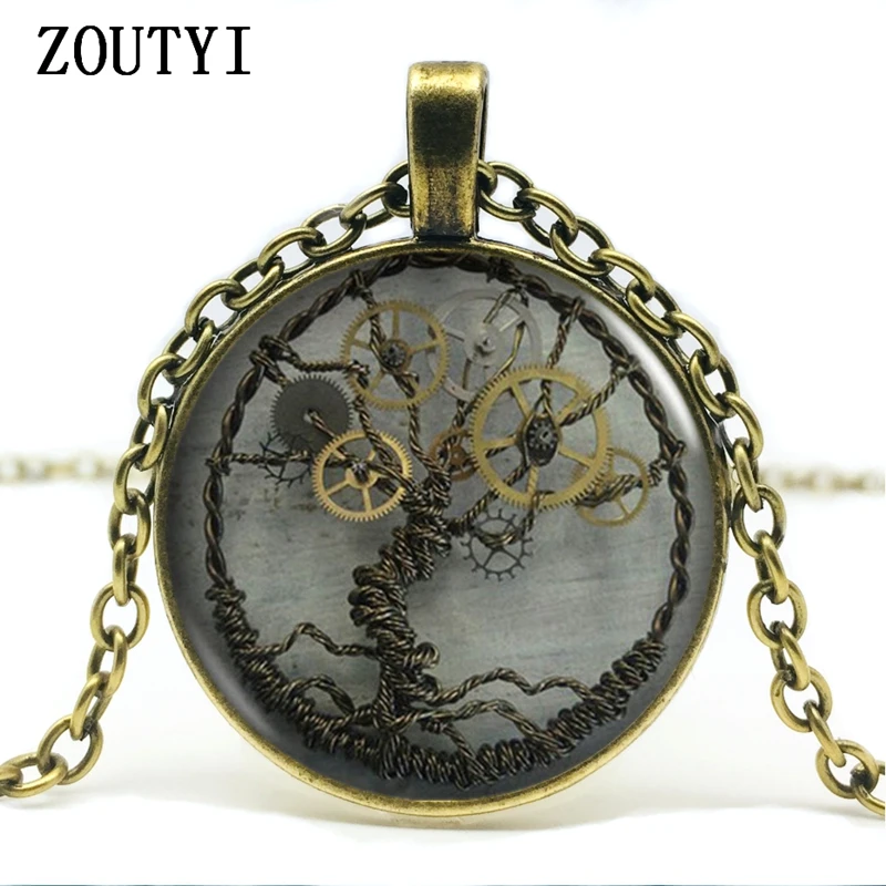2018/ wholesale glass dome pendant necklace doctor time chain steampunk life tree vintage necklace collar Colgante.