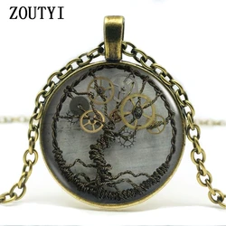 2018/ wholesale glass dome pendant necklace doctor time chain steampunk life tree vintage necklace collar Colgante.