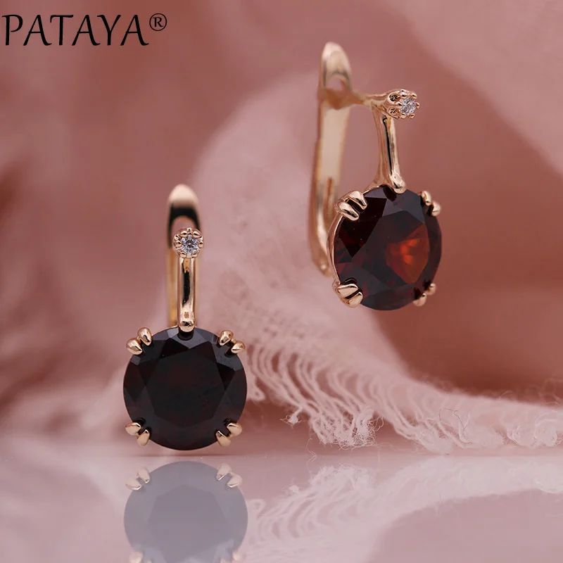 PATAYA 828 Promotion New Round Blue Earrings Women Fashion  Wedding Jewelry 585 Rose Gold Color Natural Zircon Dangle Earrings