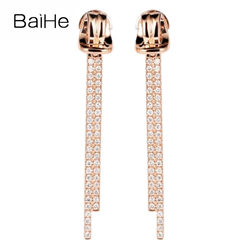 

BAIHE Solid 14K Rose Gold H/SI Natural Diamond Stud Earrings Women Engagement Wedding Trendy Fine Jewelry pendientes mujer