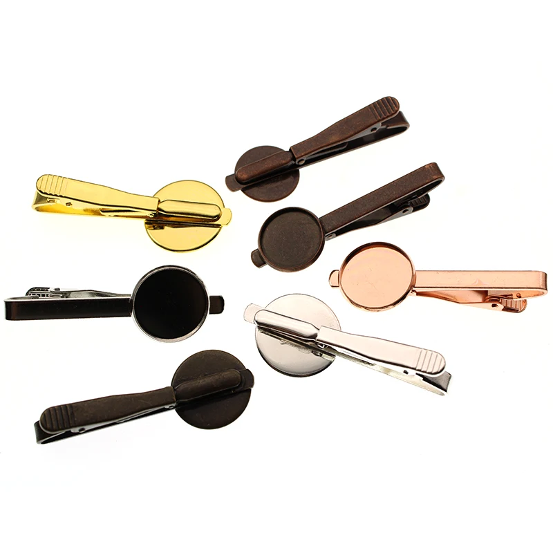 5Pcs/Lot Copper Tie Clip Tray Bezel Bases Fit Round 16/18/20mm Cabochons Settings for DIY Jewelry Making Accessories Findings