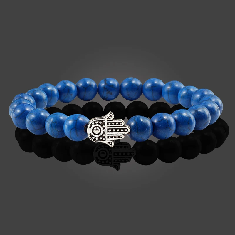8mm Natural Stone Bracelet Charm Women Sliver Color Hand Red Blue Beads Strand Bracelets Stretch Bangles Men Yoga Jewelry Gifts