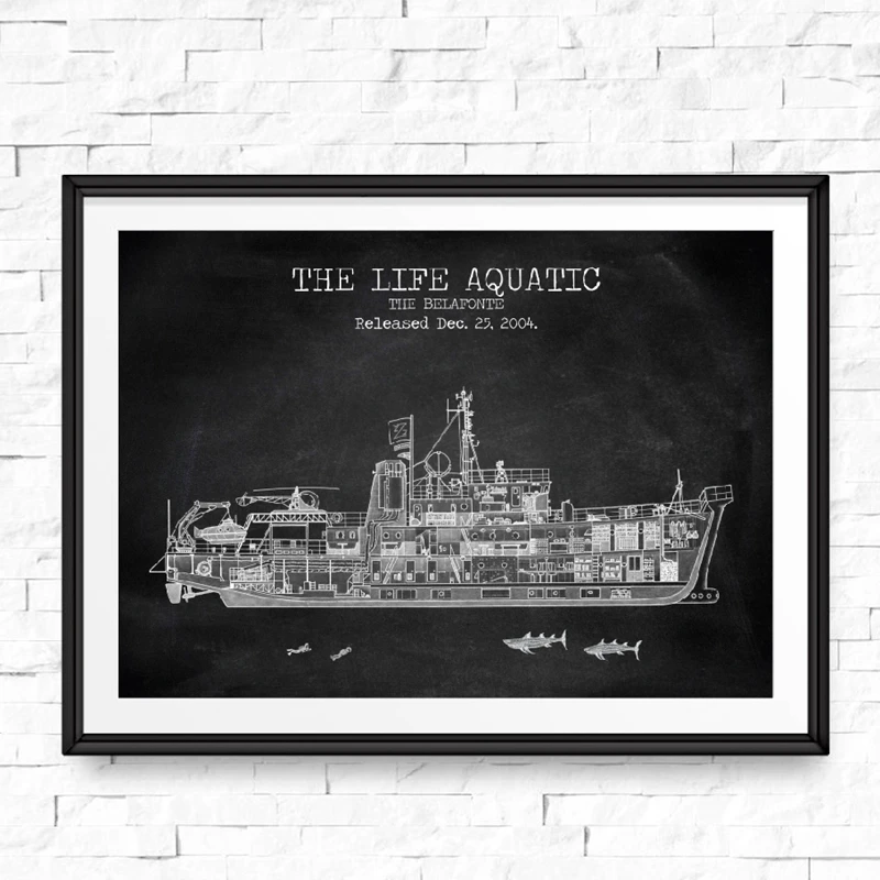 THE BELAFONTE Patent Print Life Aquatic Posters The Belafonte Blueprint Wes Anderson Poster Bill Murray Canvas Painting Pictures