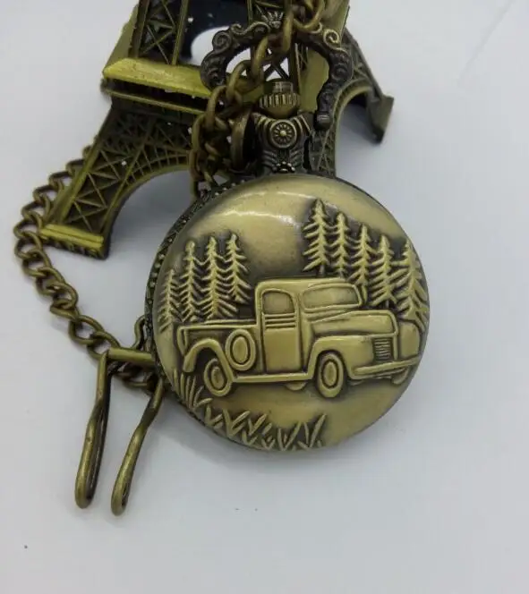

Free shipping Antique Car Truck Pendant Quartz Pocket Watch FOB chain Mens New Gift watches PBkU396