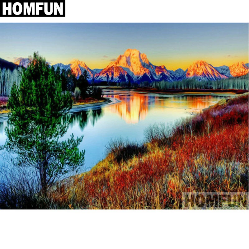 

HOMFUN Full Square/Round Drill 5D DIY Diamond Painting "Lake scenery" Embroidery Cross Stitch 5D Home Decor Gift A06395