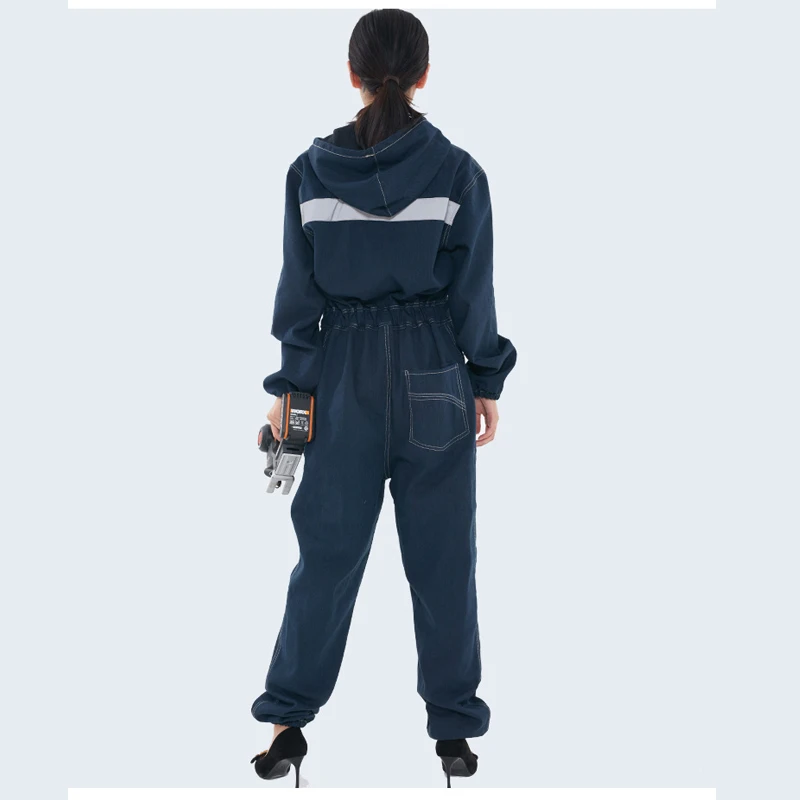 Denim Overalls Work Clothing Men Women Long Sleeved Hooded Coveralls Labor Overalls For Welding Auto Repair Painting Spraying