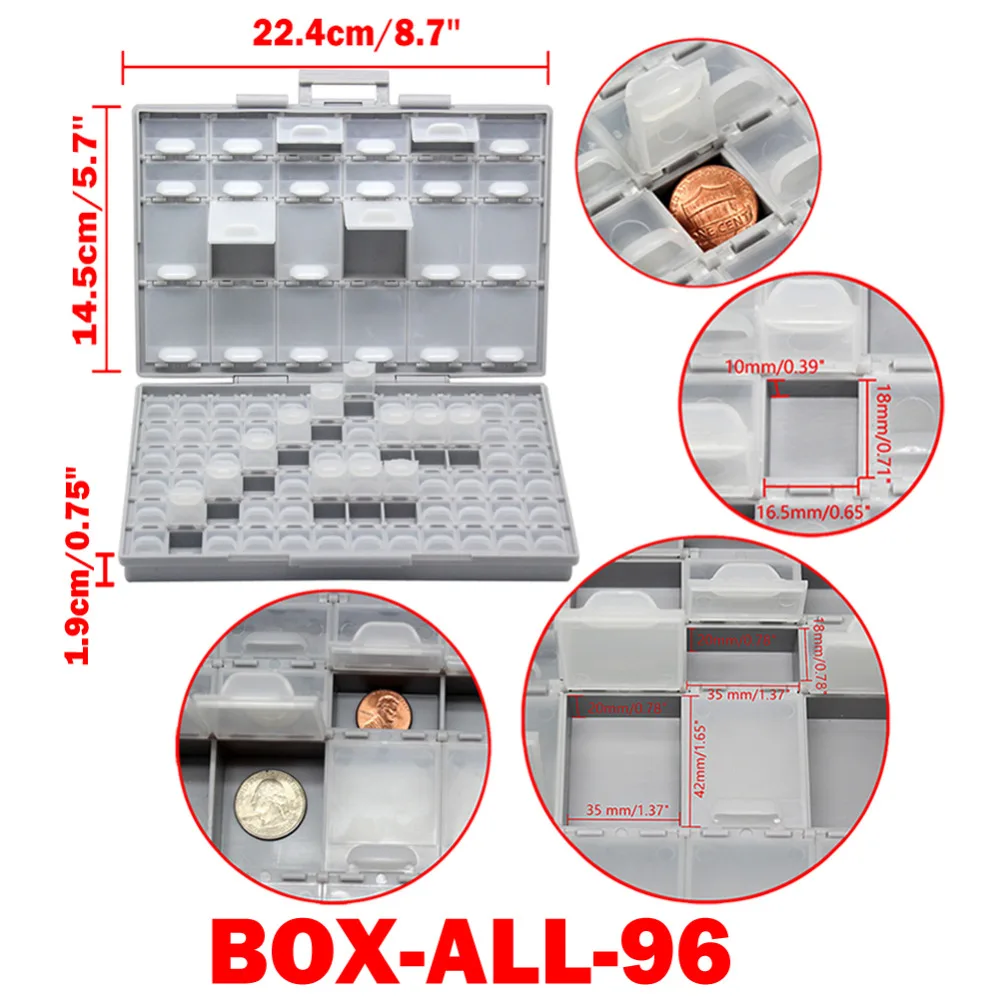 AideTek resistor capacitor Organizer Craft Beads Storage box kit enclosure SMD SMT parts organizer surface mount toolboxBOXALL96