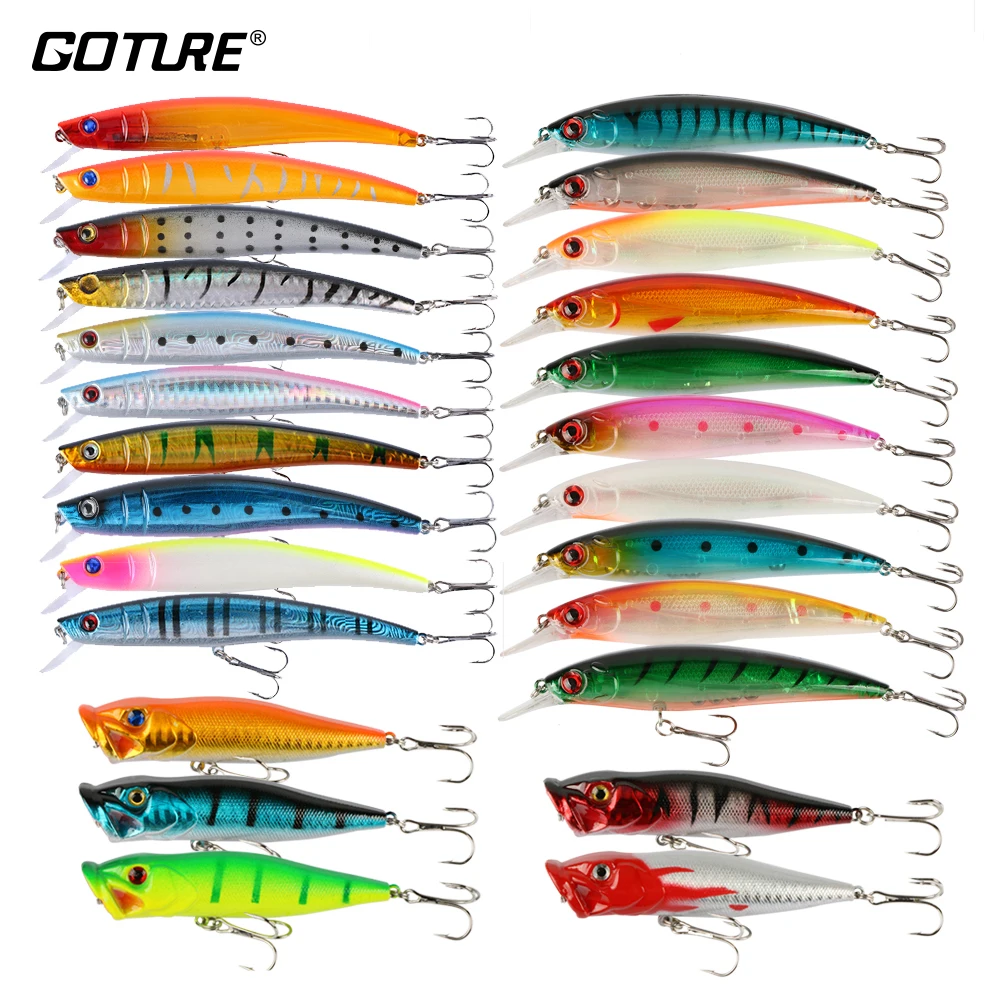 

Goture 25 Pieces Lake Fishing Lure Set Mixed Colors Poppers And Minnows For Pike ,Bass Lure Fishing