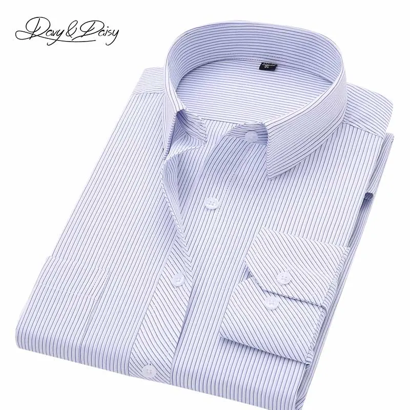 DAVYDAISY 2020 Men Shirt Long Sleeve Fashion Classical Solid Striped Twill Male Business Dress Shirts Men camisa masculina DS009