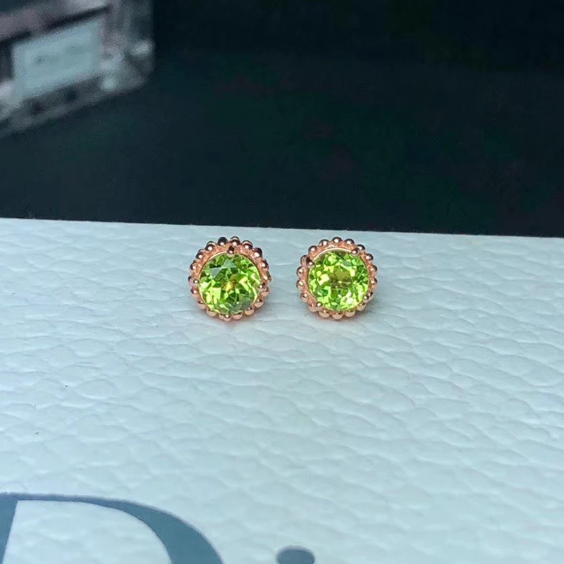 Simple round 925 silver stud earrings with gemstone natural peridot earrings for party sterling silver peridot jewelry