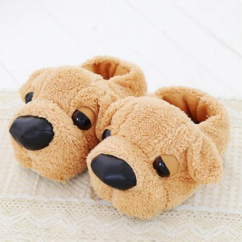 Winter Lovers Style Animal Plush Slippers Home Slides For Men Woman Shoes Dog Shape Soft Warm Fluffy Slipper Fit Best Gift Girls