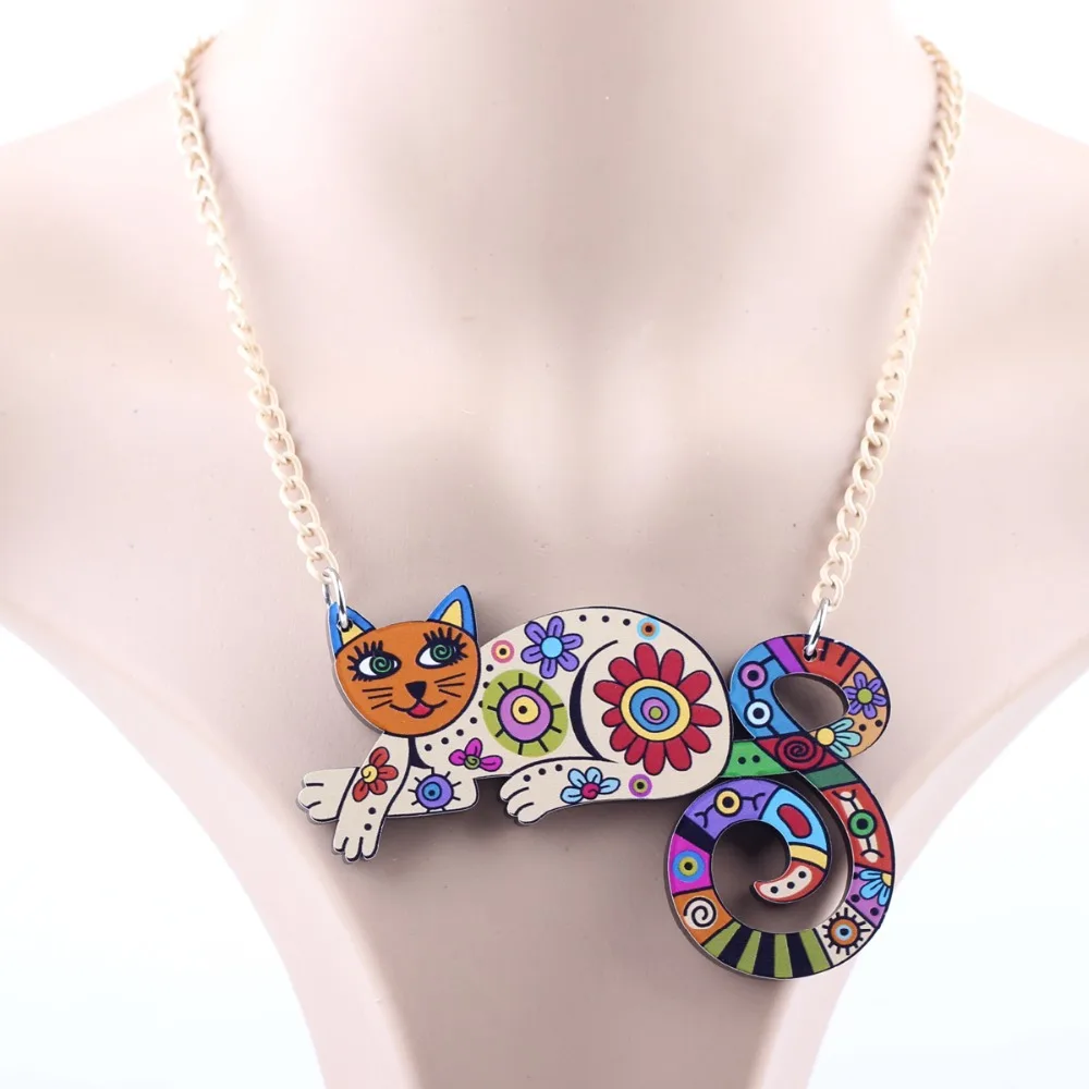 Bonsny Acrylic Cat Necklace Choker Chain Cute Animal Design Fashion Jewelry For Women 2017 News Style Unique Design Brand