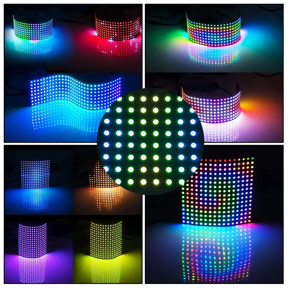 WS2812B RGB Flexible Pixel Led Module Panel 8x8/16x16/8x32 Matrix Screen WS2811 WS2812 IC Individually Addressable DC5V