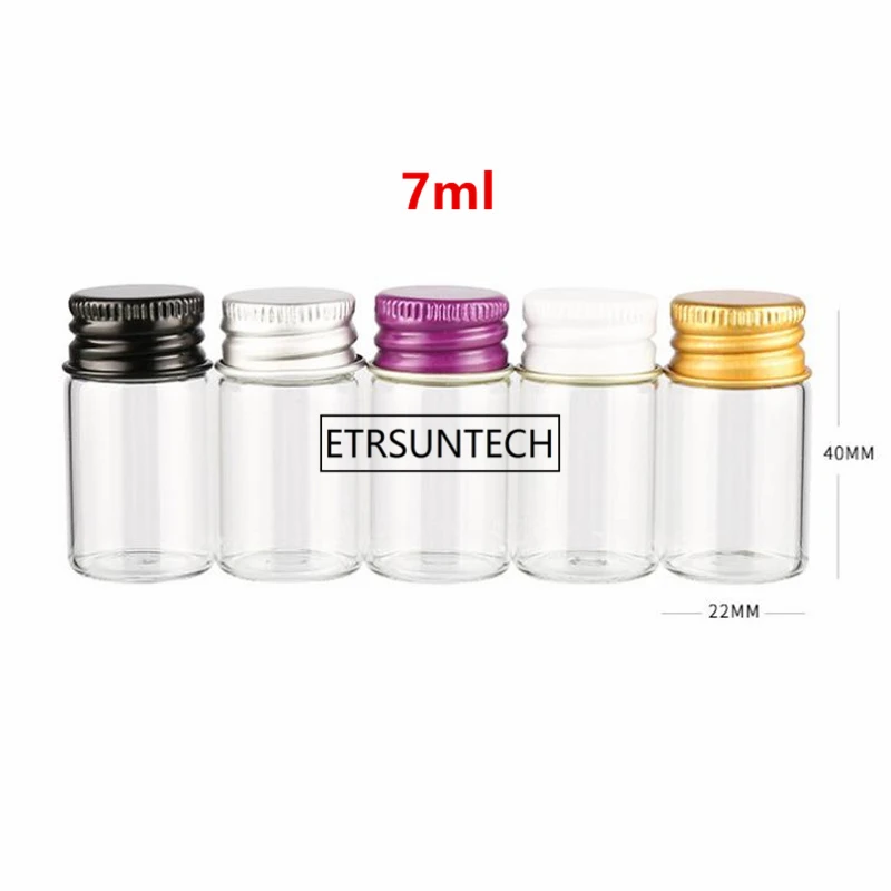 

200 X 7ml Mini Clear Glass Vials with Aluminum Screw Cap (22*40mm )Essential Oil Sample Bottles F2378