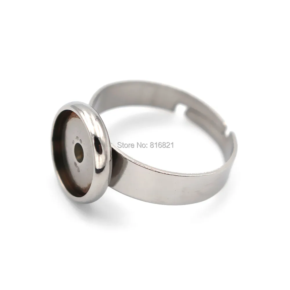100pcs 8 10 12mm Glass Resin Cameo Stainless Steel Ring Findings Base Strong Round Smooth Bezel Ring Settings Blank DIY NO Fade
