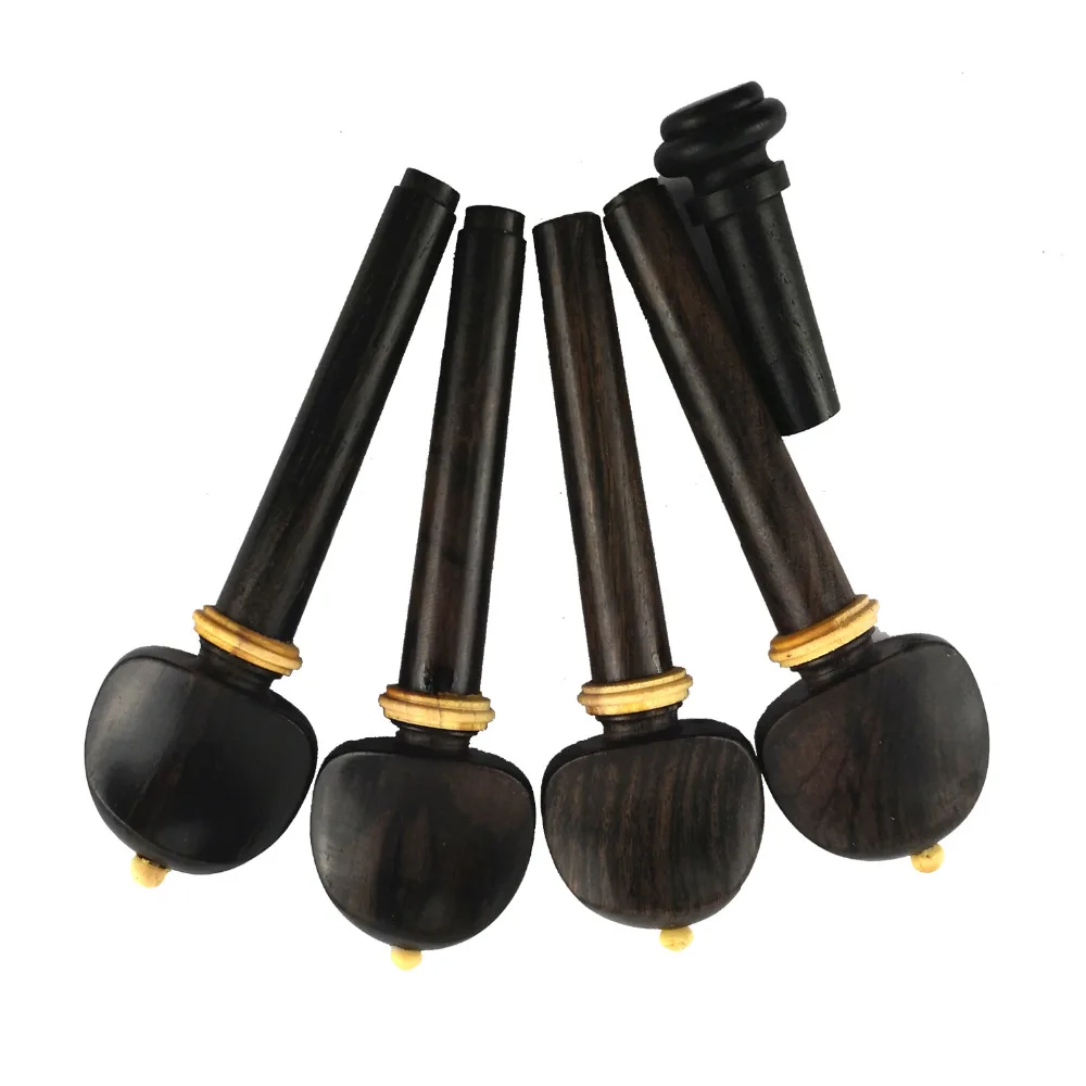 1 Set Of 4/4 Violin Ebony Fittings Black Color Violin Parts Accessories Peg With Boxwood Ball Tailpiece Chinrest Endpin SKVA01