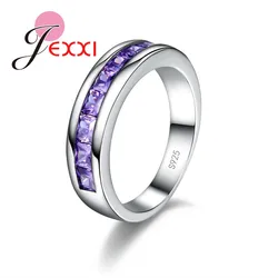 925 Sterling Silver Cubic Zirconia Luxury Exquisite Purple Crystal Stone Rings Engagement Wedding Jewelry for Lovely Girl