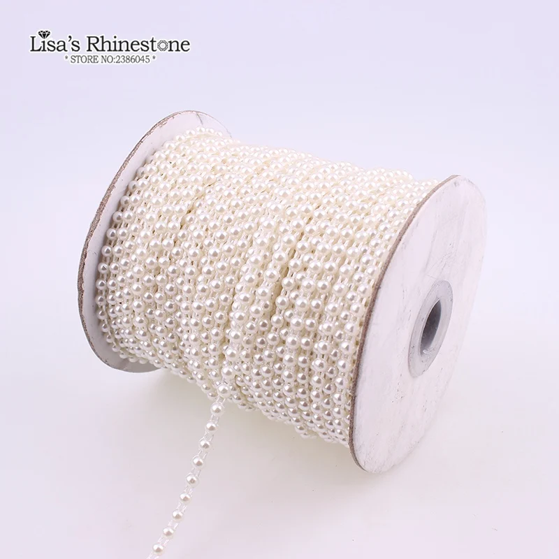 4mm DIY Garment Accessories 50 Meters/lot Half Round Flat Back Plastic Pearl Trim Flatback Pearl Bead Chain VX12