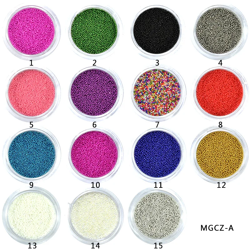 Perline di caviale per unghie MICRO marmo AB bianco 0.6MM 0.8MM perle di vetro Mini bolla 25 colori scelta sfera d\'acciaio MINI caviale per unghie