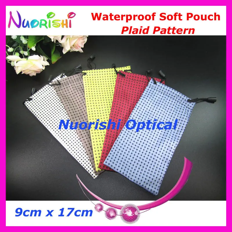 20/50/100pcs Small Plaid Pattern Waterproof Sunglasses Glasses Eyeglass MP4 Soft Bag Pouch Case Colors Mixed free shipping CP036