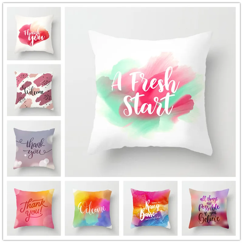 Polyester Peach Skin A Fresh Start Pillow 45x45cm For Sofa Decorative Cotton Throw Pillow Sofa Car Decor Couch Pillows