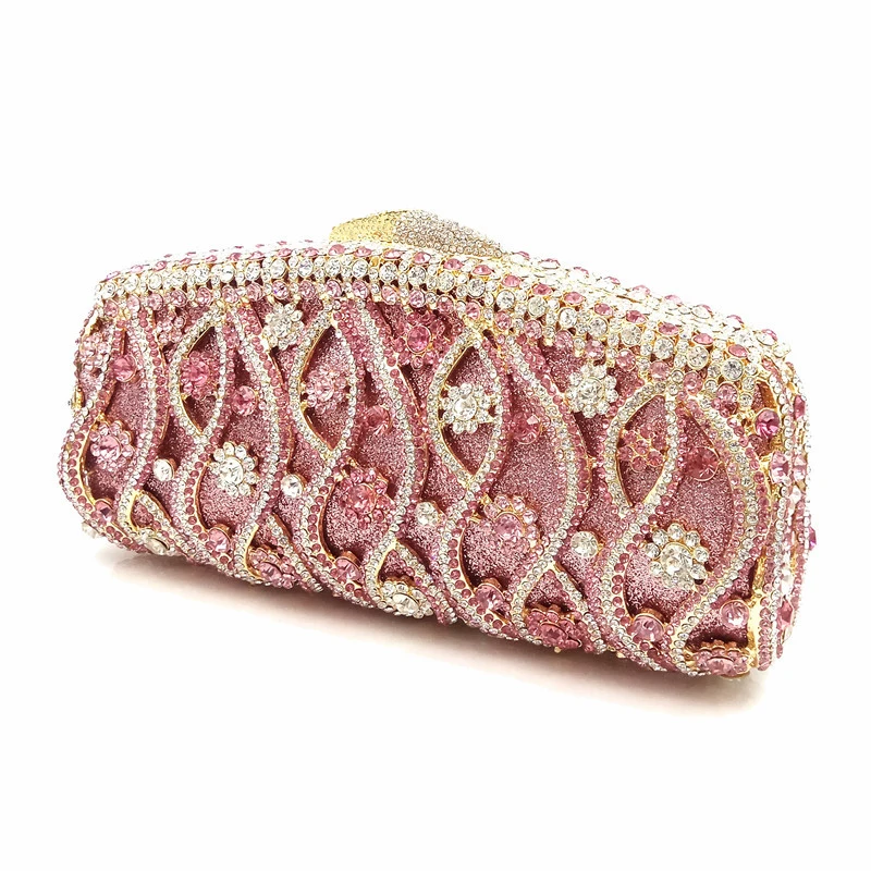 New Women's Pink Crystal Evening Bag Retro Beaded Clutch Bags Wedding Diamond Beaded Bag Rhinestone Small Shoulder Bags A134